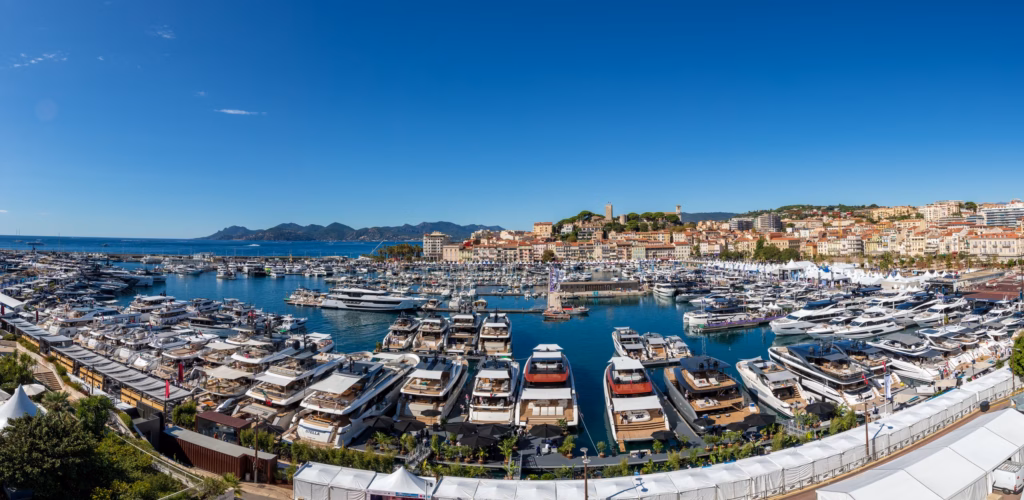 Luxury yachts docked in harbour