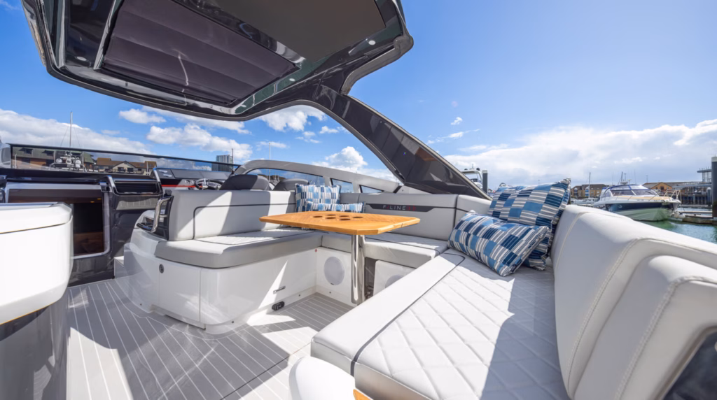 Luxury yacht seating area with table